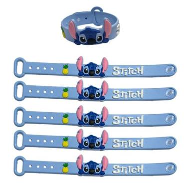 Imagem de Kit 6 pulseiras Angel e Stitch emborrachada confortável 19 cm com regu