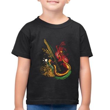 Imagem de Camiseta Algodão Infantil Guitarra Reggae - Foca na Moda, Preto, 14
