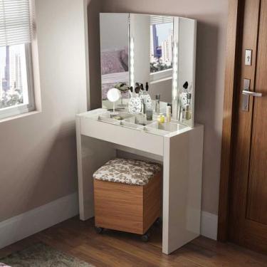 Imagem de Penteadeira Camarim com Espelho Iluminação LED em 100% MDF Off White D