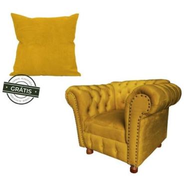 Imagem de Poltrona Luiz Xv Capitonê Retrô + 1 Almofada - Suede Amarelo / Recepçã