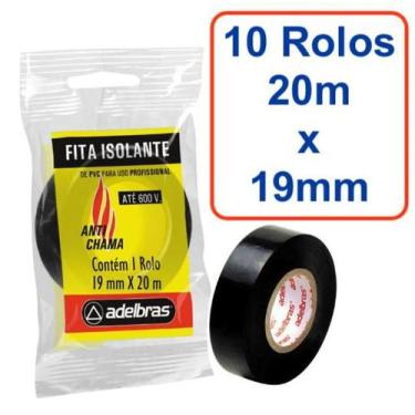Imagem de 10 pçs Fitas Isolante Anti-chama 19mmx20m 600v Preta Adelbras - Aldelb