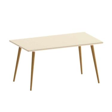 Imagem de Mesa de Jantar Retangular com Tampo de Vidro Veneza Plus Off White e Noce 160 cm