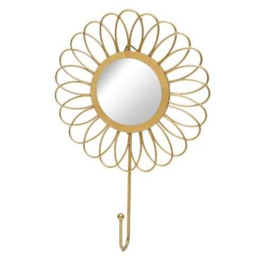 Imagem de Espelho Decorativo Dourado De Parede Em Forma De Flor Com Gancho - Bra