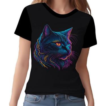 Imagem de Camisa Camiseta Estampada T-shirt Face Gato Neon Felino 3 - Enjoy Shop