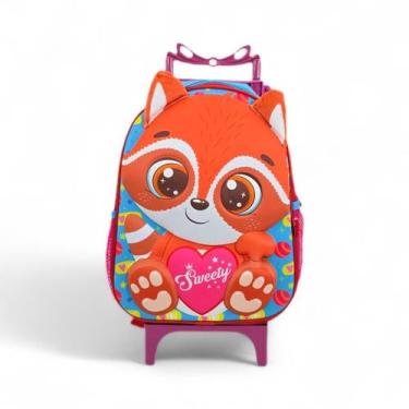 Imagem de Mochila media escolar creche maternal passeio rodinha bichinho animais