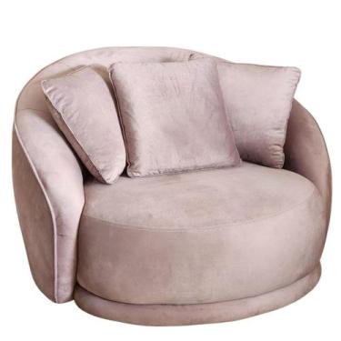 Imagem de Poltrona Ayla Base Giratória Veludo Rose Redonda, Almofadas, Orgânico 