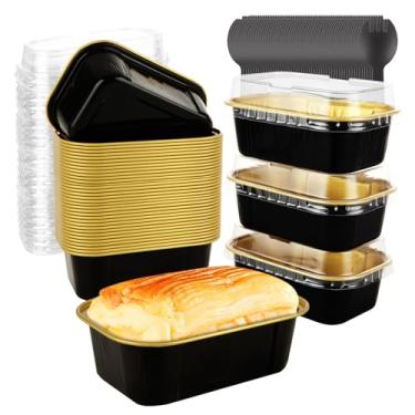 Imagem de GBACHOOSE 100 peças de mini copos de folha de alumínio de 170 g com tampas, formas de pão de alumínio com tampas, mini formas de bolo com tampas quadradas, ramequins descartáveis com tampas para