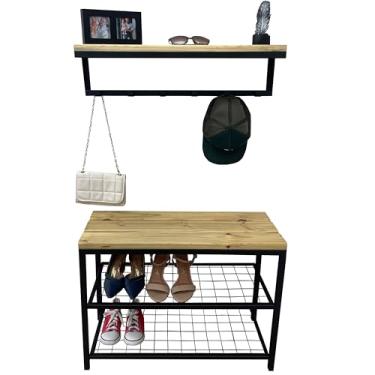 Imagem de KIT Sapateira e Cabideiro Strassis Design SD-5001-70 Metal e Madeira Cor: Preto