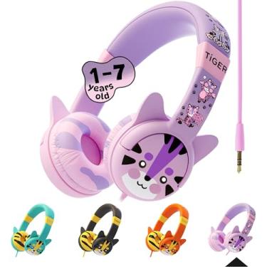 Imagem de Kidrox Fones de ouvido infantis com fio para crianças de 1 a 7 anos — fones de ouvido para bebês com volume limitado de 85 dB para viagens de avião e carro — Fone de ouvido infantil para avião, iPad e