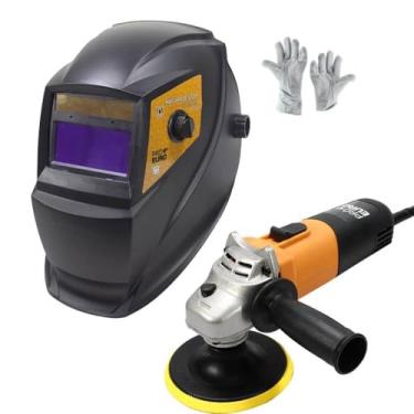 Imagem de Máscara de Solda Automática Regulável + Luva de Couro + Esmerilhadeira 220v