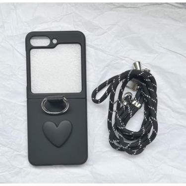 Imagem de Cordão de ombro com alça de colar transversal, corrente de coração, capa de cor sólida para Samsung Galaxy Z Flip 4 Z Flip5 Zflip6, capa D, para Z Flip 3
