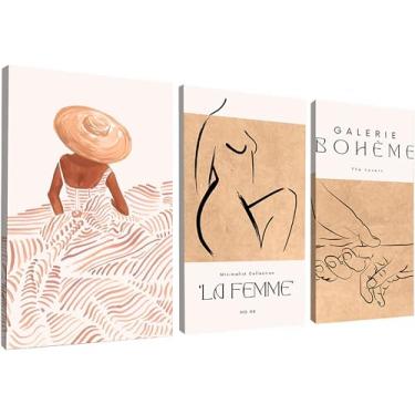 Imagem de Kit 3 Quadros Decorativos Canvas 50x70 cm, Abstrato Boho, Arte Para Quarto, Sala, Corredor