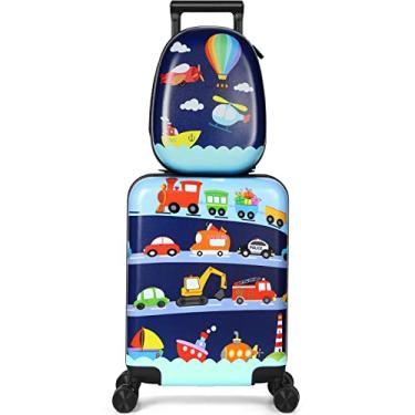 Imagem de Weewooday Mala infantil e mochila de 45,7 cm com roda giratória, capa rígida para viagem, mochila de 33 cm, conjunto de mala para meninas, suprimentos de viagem para crianças, Cores sortidas, Estilo