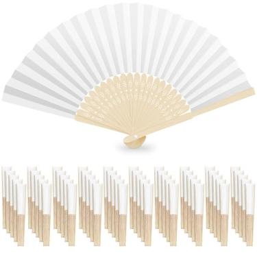 Imagem de MAGDIY 50 peças de ventiladores dobráveis de bambu brancos de mão para mulheres, meninas, decoração de casamento, igreja, casa, lembrancinhas de festa de verão