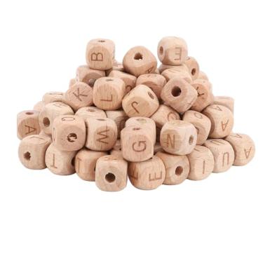 Imagem de Cubos de Contas de Letra de Madeira de 12 Mm, Alfabetinhos de Alfabetura Criados Bracelets de Madeira Com Colares de Orifícios Grandes Projetos de Artesanato para Decoração de