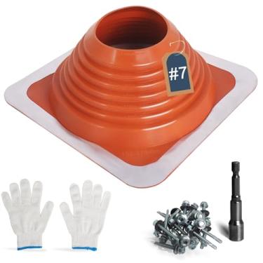 Imagem de #7 Tubulação de telhado intermitente (para tubo de 15 cm a 28 cm) Bota de tubo de teto de alumínio incluída parafusos de telhado e soquete sextavado flexível de alta temperatura bota de telhado