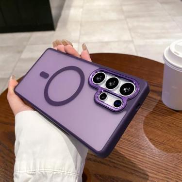 Imagem de Capa de luxo fina e fosca transparente para Samsung Galaxy S25Ultra S24 Ultra S24 S25 Plus Silicone Soft Frame Capa magnética, roxo escuro, para Galaxy S24 Ultra
