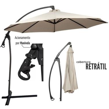 Imagem de Ombrelone Suspenso Luxo 3 Metros Importway Guarda Sol Premium Branco com Base em Cruz de Apoio ou Parafusavel