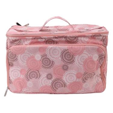 Imagem de Bolsa de tricô rosa pano oxford diy multifuncional portátil bolsa de suporte de crochê com divisórias para agulhas de tricô bolas de fios suprimentos de costura
