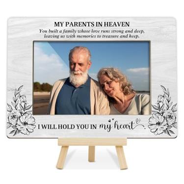 Imagem de OXRUN Porta-retrato de memorial para perda de pais, pais no céu, presente de simpatia, perda de pai, mãe, moldura de luto 10 x 15 para inserção de fotos - M15