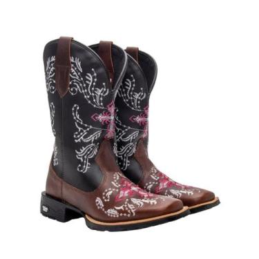 Imagem de Bota Texana Western Feminina Texas Gold Bordado Rosa 10000, 33, Café
