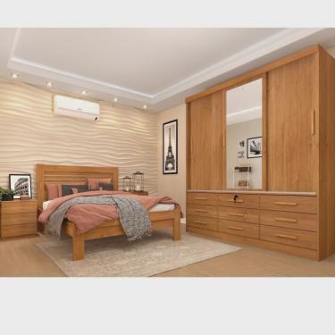 Imagem de Quarto Completo Guarda Roupa 3 Portas Cama Casal e Mesa de Cabeceira Chicago