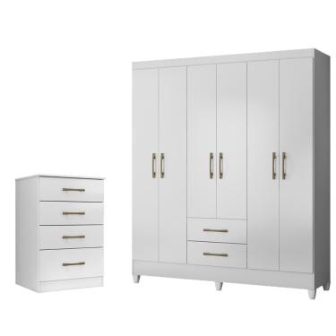Imagem de Kit Guarda Roupa Casal Panamá E Cômoda Ms - Branco Branco