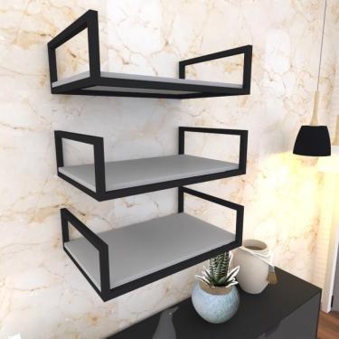 Imagem de Kit Com 3 Prateleira Industrial Suspensa Parede Nicho Cinza Cozinha Escritorio Sala Quarto Infantil