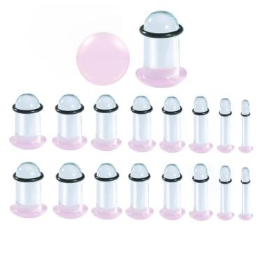 Imagem de Vankula 5 pares de kits de alongamento de vidro único alargador cônico curto com anéis de vedação de borracha, 1,6-6 mm (14G-2G) alargadores de orelha tamanho completo alargadores túneis (rosa)