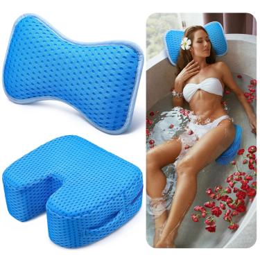 Imagem de DoubleFill 2 peças de assento elevatório para banheira de hidromassagem para adultos e travesseiro de banho almofada de assento de reforço de spa almofada de encosto de cabeça de spa 4d malha inflável