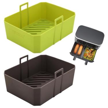 Imagem de NEWITEE Forros Air Fryer, 2 peças de forros de fritadeira a ar de silicone platina de grau alimentício para Ninja DZ401, Foodi 10QT DualZone XL, acessórios para fritadeira a ar com alças, forros de ar