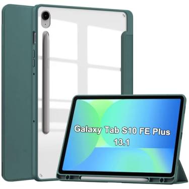 Imagem de Capa para Samsung Galaxy Tab S10 FE+/Plus, capa protetora com capa traseira transparente, capa hibernar/despertar automática, [proteção ultrafina] [função de suporte] [antiarranhões] - verde