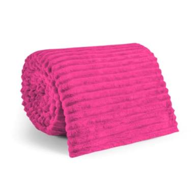 Imagem de Manta Cobertor Casal Microfibra Canelada Coberta Macia Riscada Quentinha 1,80x2,00(Rosa Chiclete)