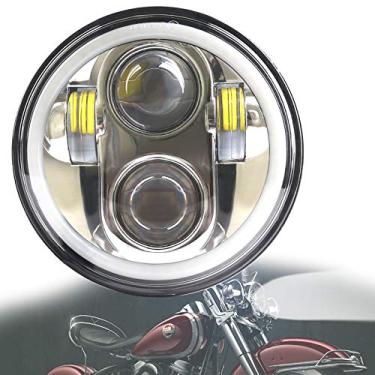 Imagem de ZZJAUBI Farol de LED para motocicleta, 14 cm redondo cromado LED projetor farol com DRL branco compatível com XL883N/FLSTS/XG750/FXDWG/XL1200V