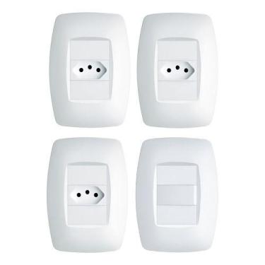Imagem de Kit 3 Conjuntos Tomada 10A e 1 Interruptor Simples Elegance - FAME