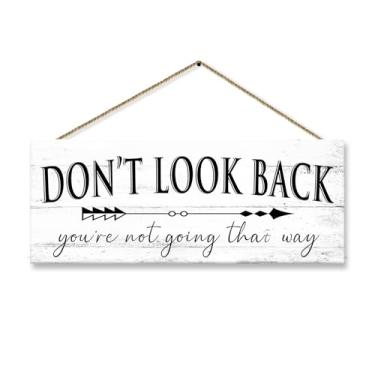 Imagem de Sinais inspiradores temáticos de fazenda: citações motivacionais "Don't Look Back" Impressão em tela decoração - Decoração de escritório vintage placa de parede rústica para casa 15 cm x 38 cm