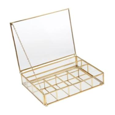 Imagem de simhoa Caixa de Joias de Vidro Organizadora de Bugigangas Decorativa Transparente Protetora Caixa de Lembranças Organizadora de Joias para Colares Relógios