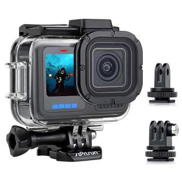 Imagem de SOONSUN Capa à prova d'água de 60 m para GoPro Hero 10 Hero 9 preta, capa protetora de mergulho subaquática com 2 compartimentos para sapatos frios de montagem e acessórios de suporte para câmera GoPro Hero 10 9 preta
