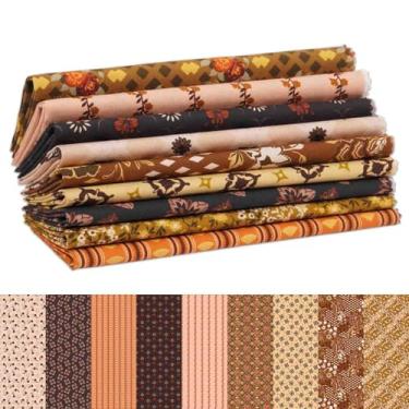 Imagem de 9 pacotes de tecido de algodão 45 x 55 cm, tecidos de costura de quadrados de retalhos acolchoados para decoração de casa artesanal, quadrados pré-cortados de tecido Fat Quarters - Elegância terrosa