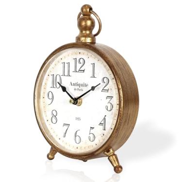 Imagem de Relógio de mesa de metal vintage, relógio retrô de mesa e prateleira, relógio de mesa decorativo dourado antigo para sala de estar, decoração de prateleira, mesa, fazenda (ouro antigo: 16,4 x 22,8 cm)