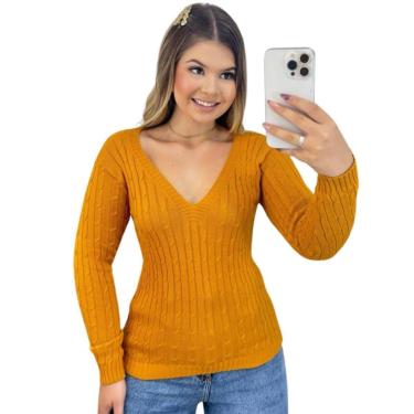 Imagem de Blusa Feminino FMF Suéter de Tricô Manga Longa Cor:;Tamanho:Único-Feminino