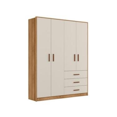 Imagem de Guarda Roupa Infantil Solteiro 4 Portas 3 Gavetas Nature Off White Pér