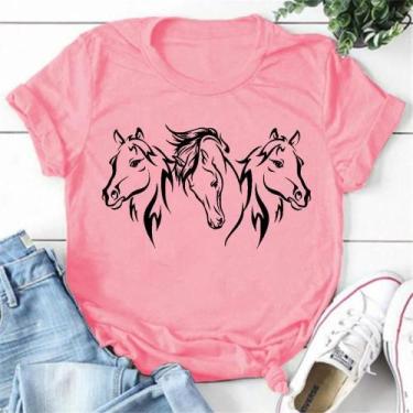 Imagem de Camisetas Femininas Verão - Estampa de Cavalo Fofo - Manga Curta e Gol