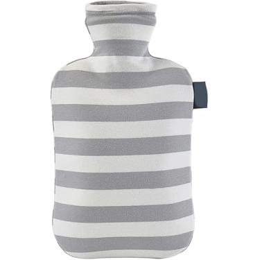 Imagem de Garrafas de água quente, bolsa de água quente, dor no ombro e aquecedor de pés nas mãos, bolsa de água quente, garrafa de água quente de 2L com estampa listrada capa de algodão macio portátil à prova