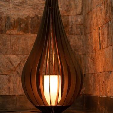 Imagem de Luminária Decorativa de Mesa ou Piso 60cm Madeira Imbuia com Difusor Removível Luz Aconchegante Fio 1,5m Bivolt