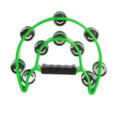 Imagem de Pandeiro de mão de fileira dupla com sinos galvanizados, instrumento de percussão de metal para shows, festas, KTV, dança, bandas (verde)