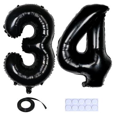 Imagem de Yijunmca Balões Gigantes Pretos Com 34 Números, De Hélio 32" Folha Alumínio E Mylar Para Pendurar, Suprimentos Festa Aniversário Anos, Decorações Eventos