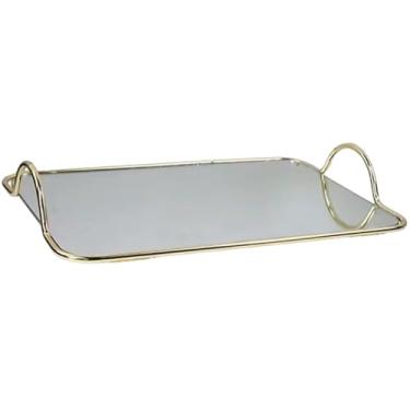 Imagem de Bandeja Multiuso Pequena Espelhada com Alças Douradas 25x16cm