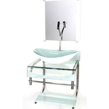 Imagem de Gabinete de vidro 40cm para banheiro curvado duplo inox cuba oval bran