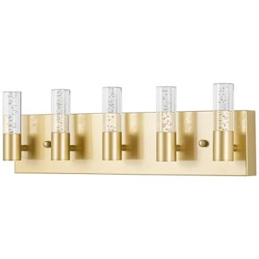 Imagem de votag Luminárias De Banheiro Sobre Espelho, Acabamento Dourado Escovado, 5 Arandelas Parede Para